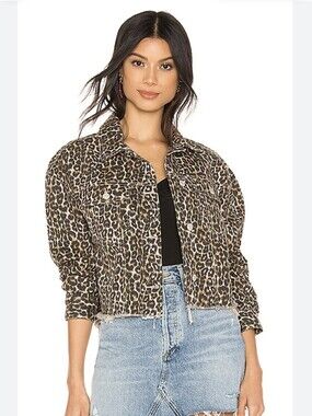 Free People Leopard Print Denim Jacket - Taupe & Black